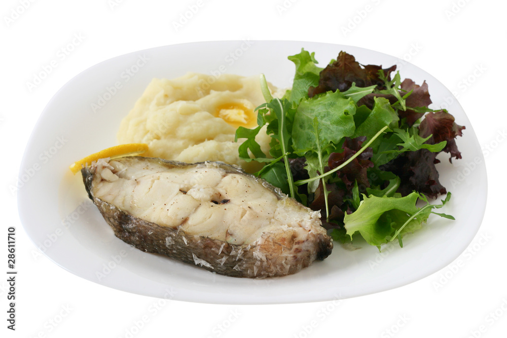 Boiled fish with mashed potato Boiled fish with mashed potato