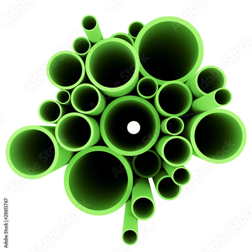 3d rendered green pipes isolated on white background
