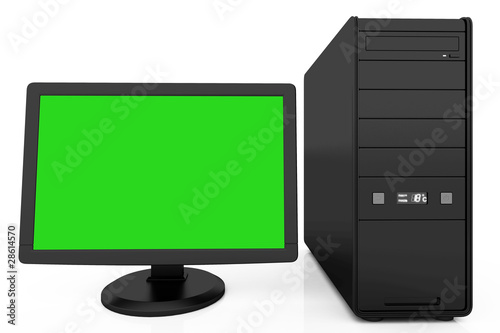 3d illustration of black desktop computer, over white background