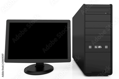 3d illustration of black desktop computer, over white background