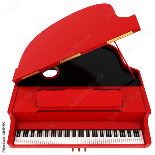 Real red grand piano isolated on white photo