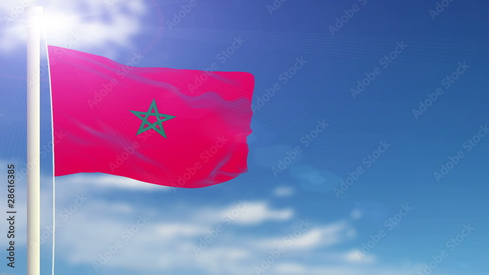 Morocco flag waving. Sky background. Seamless loop. Morocco flag waving. Sky background. Seamless loop.