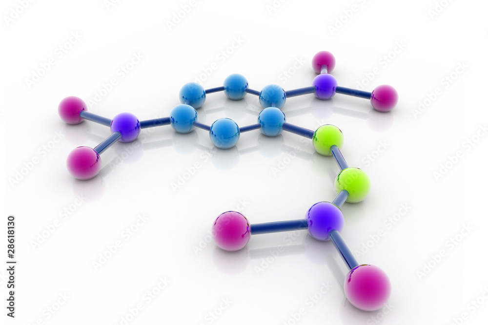 3d Model of a molecule from color spheres and rod