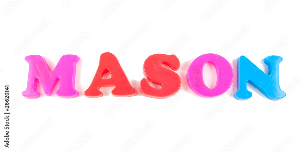 mason written in fridge magnets on white background mason written in fridge magnets on white background