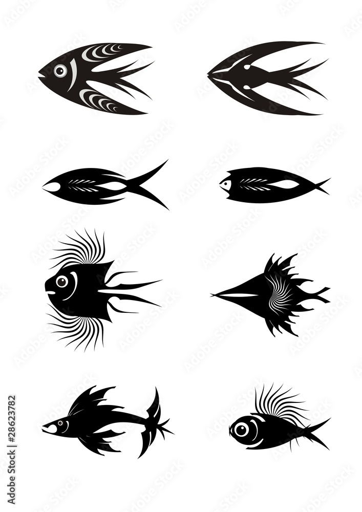 Fototapeta premium Black fish icons