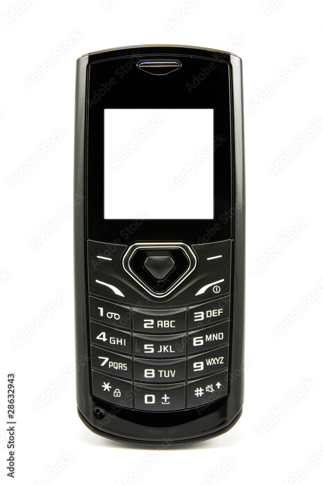 black mobile phone with the bright screen on white background black mobile phone with the bright screen on white background