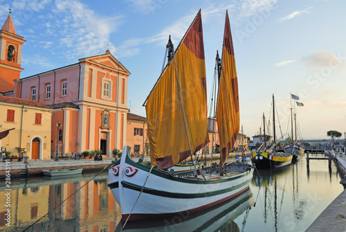 Cesenatico harbor, antique fishing sailing boats photo