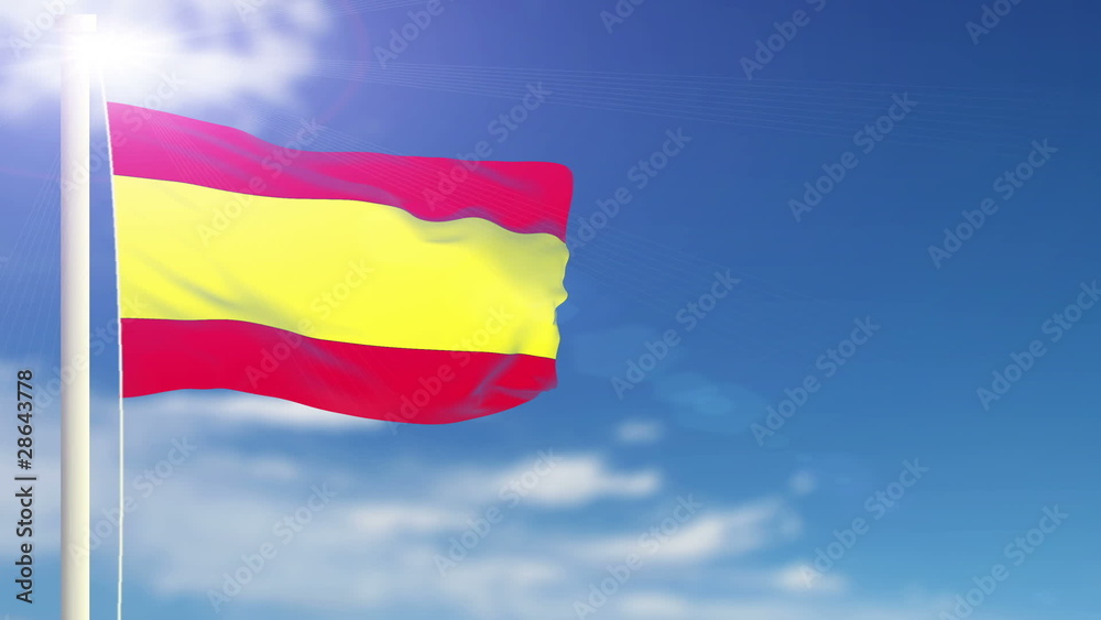 Spain flag waving. Sky background. Seamless loop. Spain flag waving. Sky background. Seamless loop.