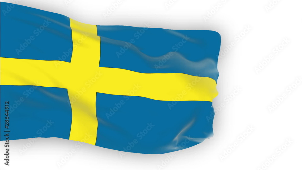 Sweden flag slowly waving. White background. Seamless loop.