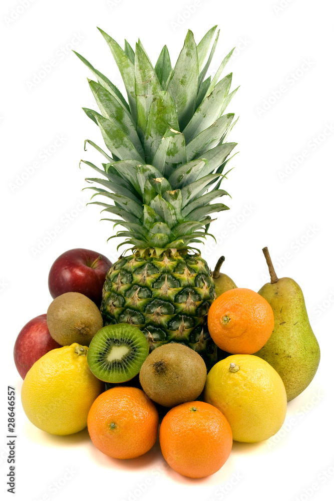 fresh various fruits over a white background fresh various fruits over a white background