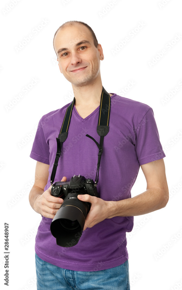 Handsome man with a photo camera Handsome man with a photo camera