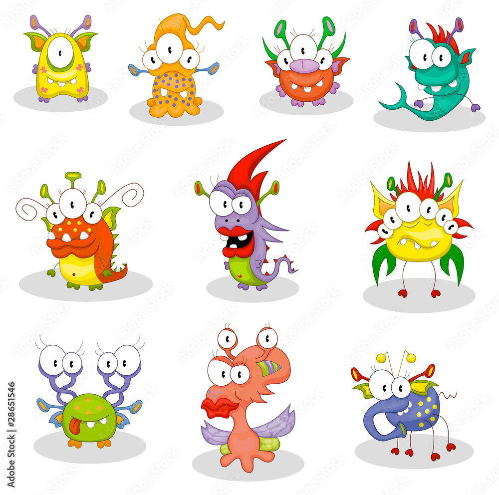 Obraz premium Cartoon monsters, goblins, ghosts, aliens
