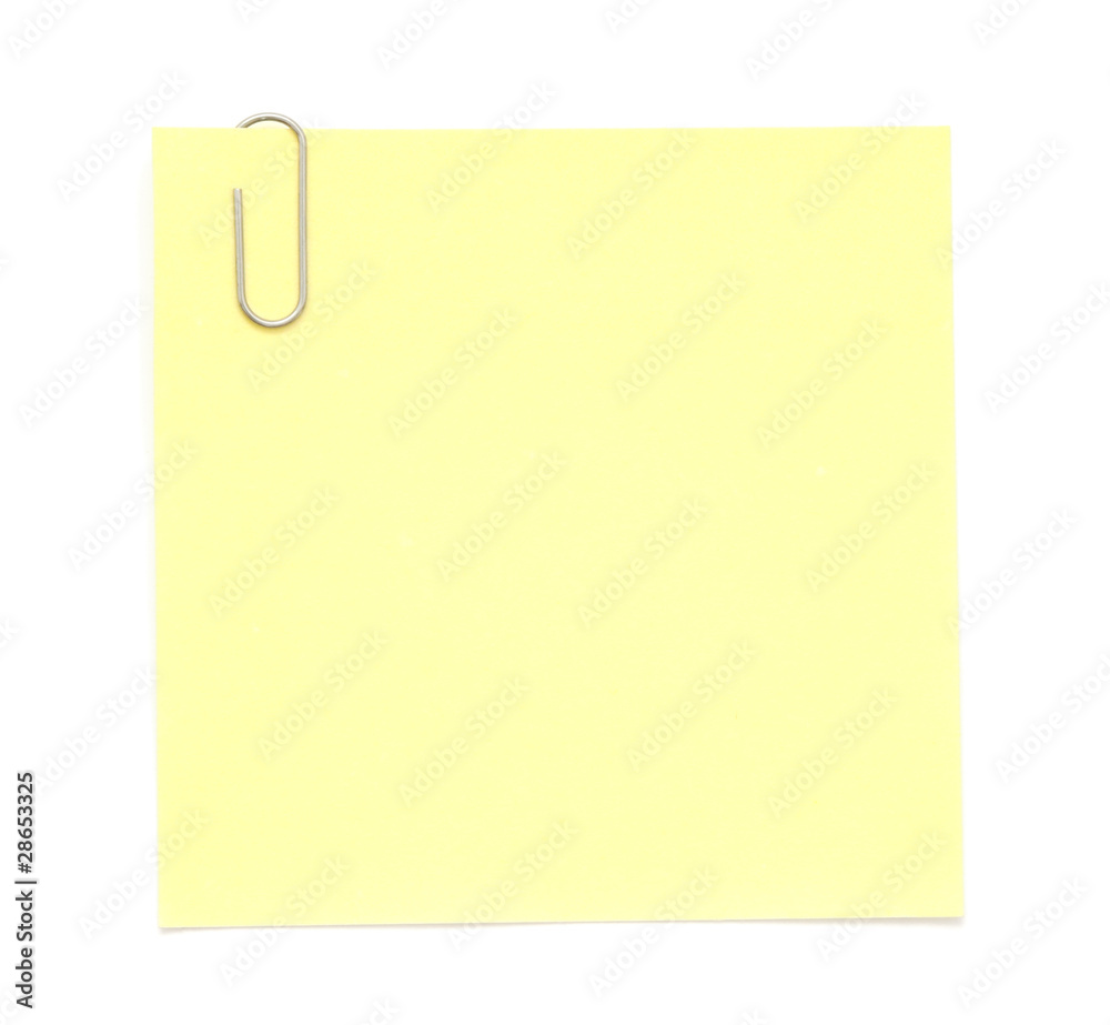 Yellow paper note with clip Yellow paper note with clip