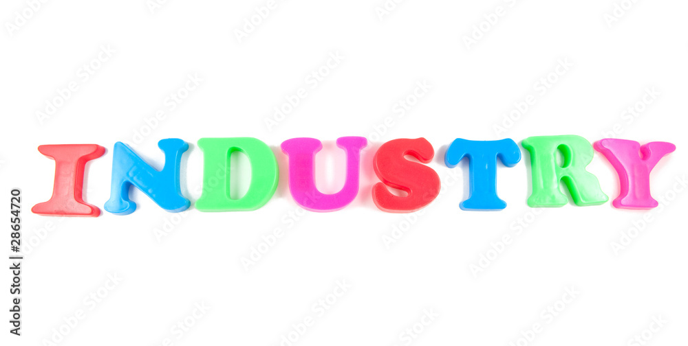 industry written in fridge magnets on white background industry written in fridge magnets on white background