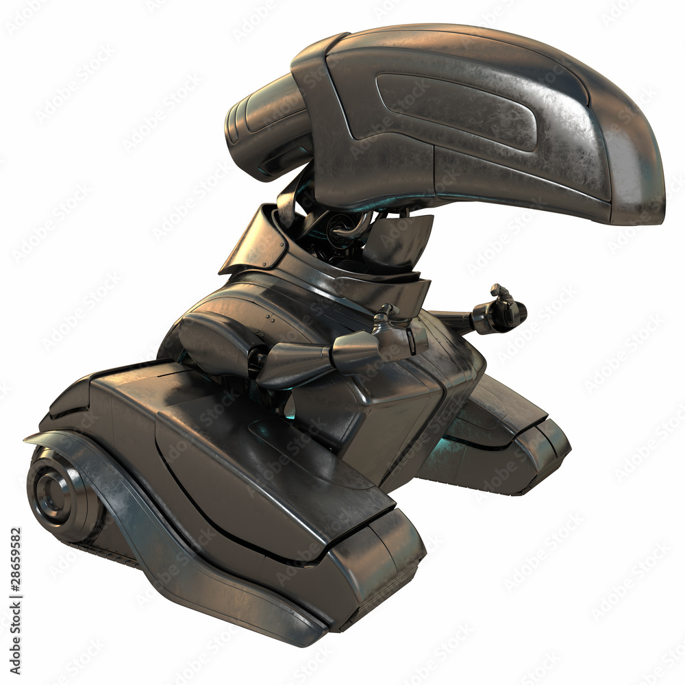 Isolated cybernetic toy from golden alloy Isolated cybernetic toy from golden alloy
