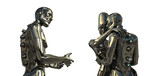 Robot's love. Two future creatures embracing. Third is out