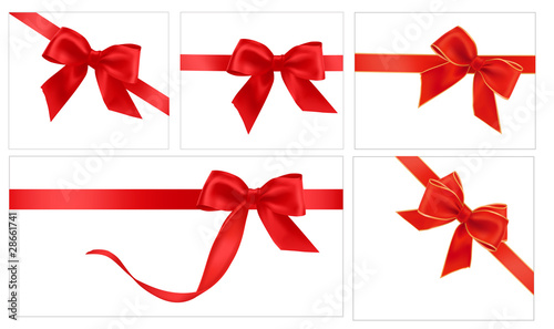 Vector illustration. Collection of red gift bows with ribbons