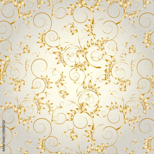 Classical seamless background with golden leaf pattern.