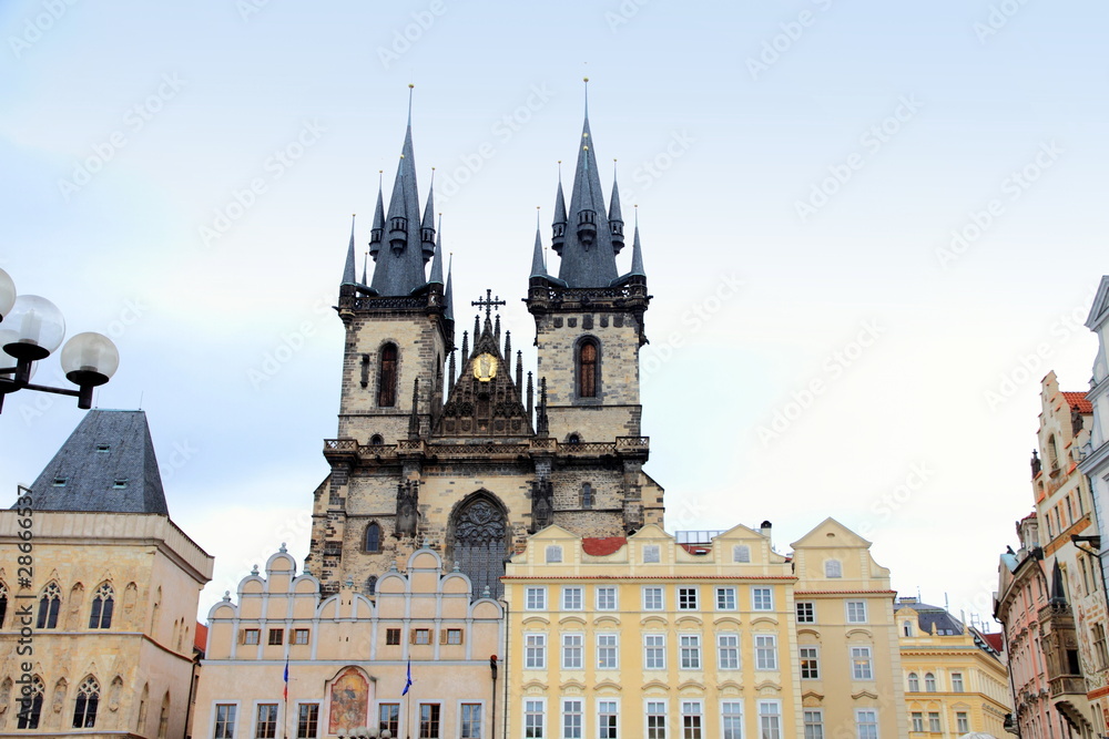 Tyn church old town square staromestske namesti Prague Czech Rep