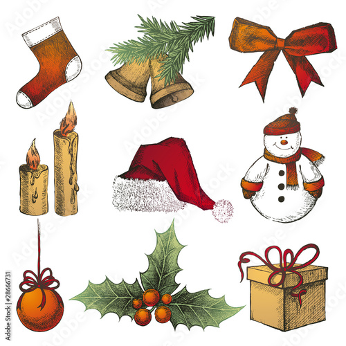 hand drawn Christmas icons set