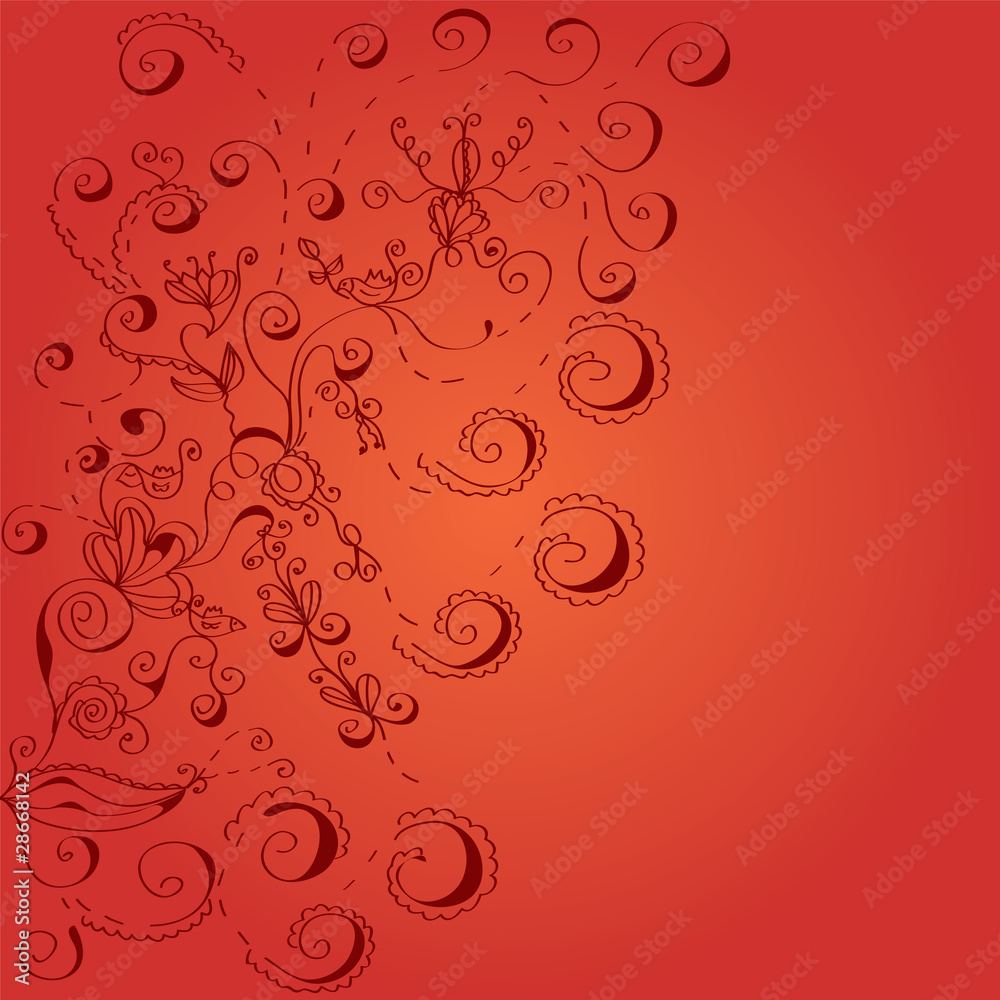 Floral red swirls background in romantic style Floral red swirls background in romantic style