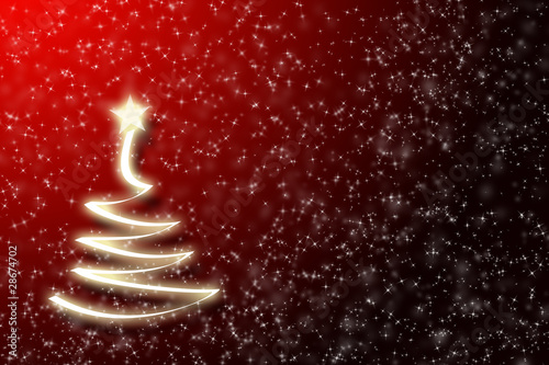 Red background with a fur-tree.