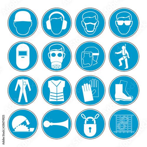 Construction safety equipment symbols signs vector