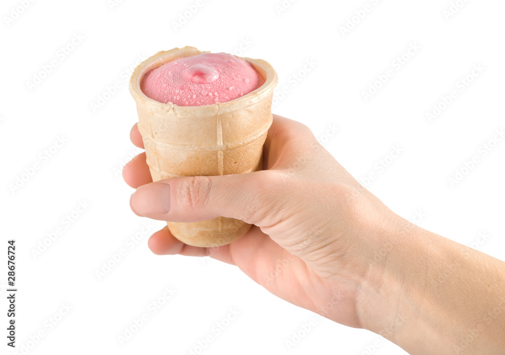 Pink ice cream in hand Pink ice cream in hand