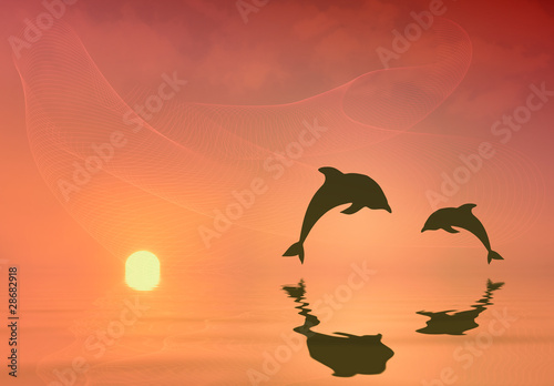 Silhouette of dolphins jumping © Imagevixen