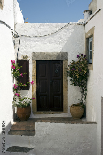 White house entrance in Chora of Patmos