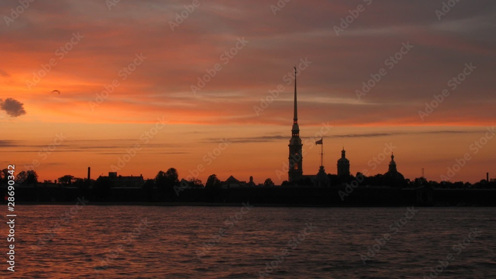 Peter and Paul Fortress, river Neva with steamships Peter and Paul Fortress, river Neva with steamships
