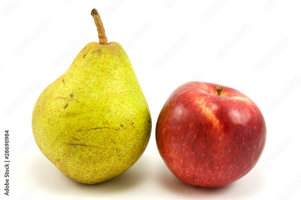 green pear and red apple on white background green pear and red apple on white background