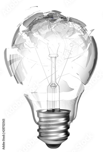 Making mistake. Smashed lightbulb isolated