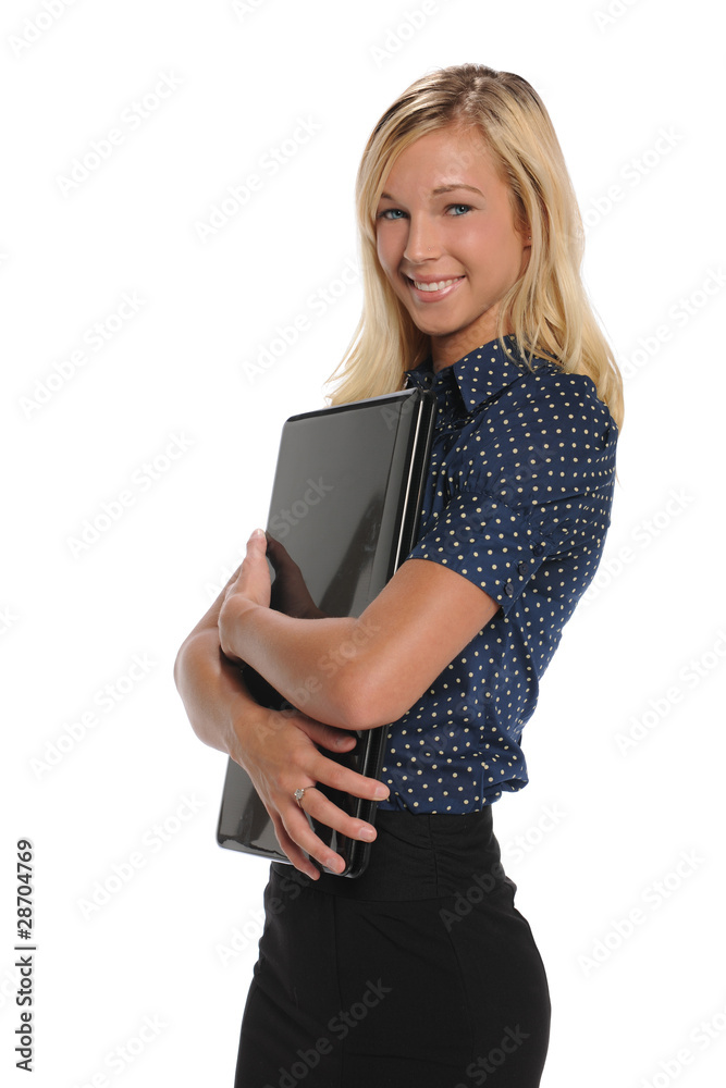Young Businesswoman holding a laptop computer Young Businesswoman holding a laptop computer