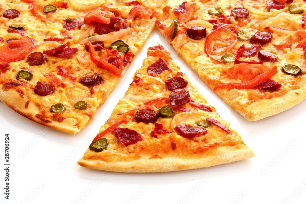 Tasty Italian pizza over white