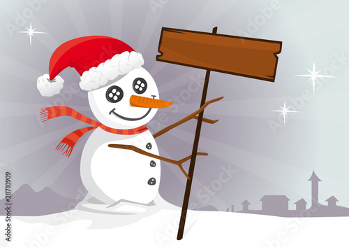 Bonhomme de neige et pancarte, vecteur