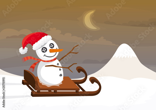 Bonhomme de neige sur luge, vecteur