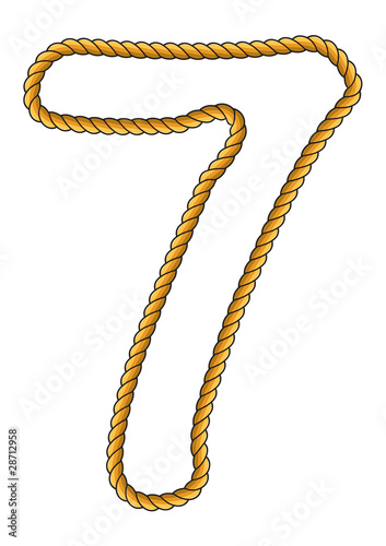 Navy Sailor-Style Isolated Rope Alphabet Number 7