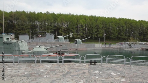 panning of navy exhibition on Poklonnaya Hill in Moscow