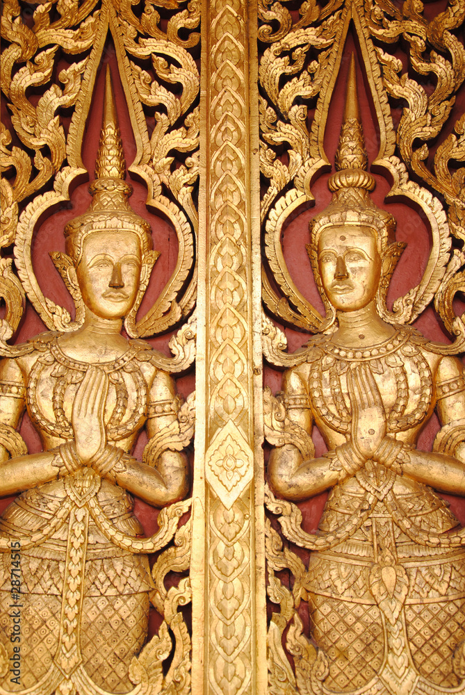 Traditional Thai style door of Buddhist church