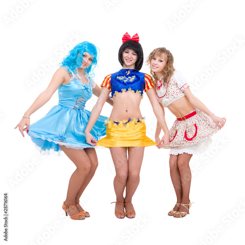 Three girls dressed in puppet posing