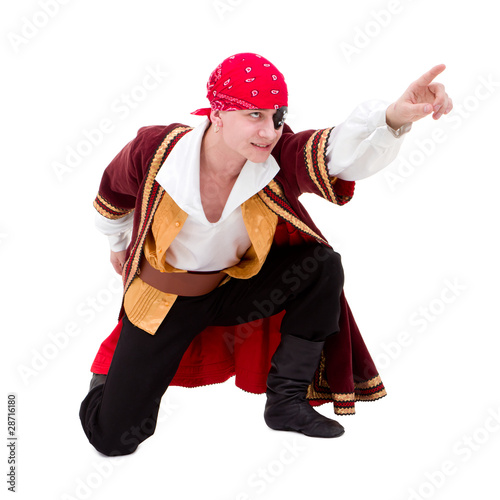 dancer dressed as pirate seated posing