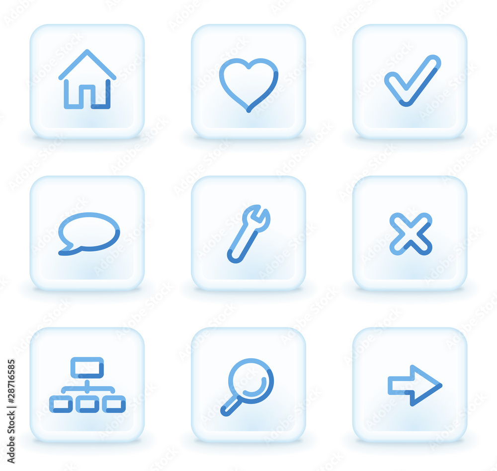 Basic web icons, square ice buttons Basic web icons, square ice buttons