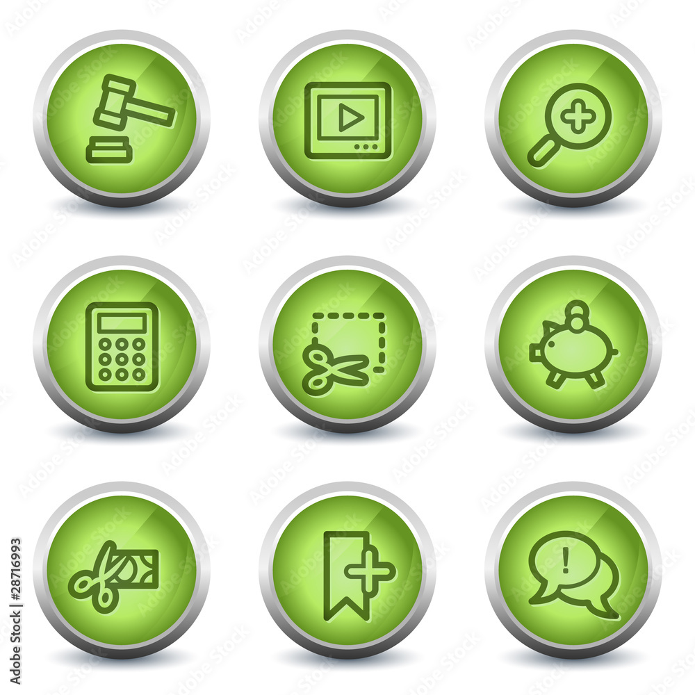 Shopping web icons set 3, green glossy set Shopping web icons set 3, green glossy set