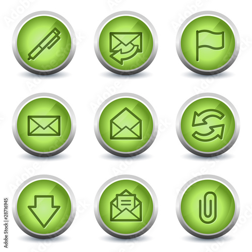 E-mail web icons, green glossy set