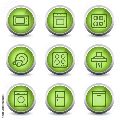 Home appliances web icons, green glossy set