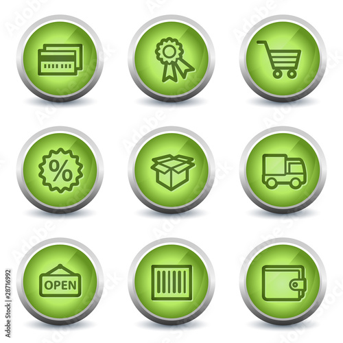 Shopping web icons set 2, green glossy set