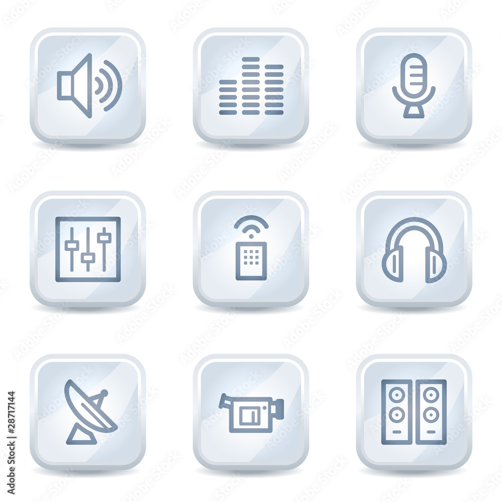 Media web icons, white glossy buttons Media web icons, white glossy buttons