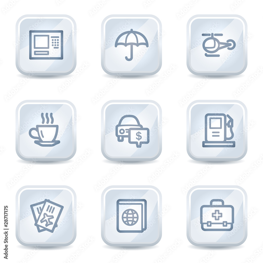 Travel web icons set 4, white glossy buttons Travel web icons set 4, white glossy buttons