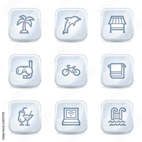 Vacation  web icons, white glossy buttons
